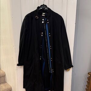 Emporio Armani Black Trench Coat with Blue Trim rain coat